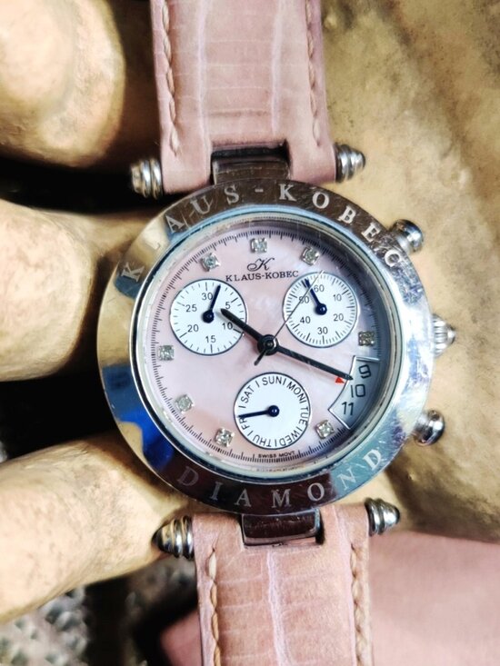Klaus Kobec Women\'s Diamond Stainless Steel Chronograph Sports Watch in Pink EUC main image 9